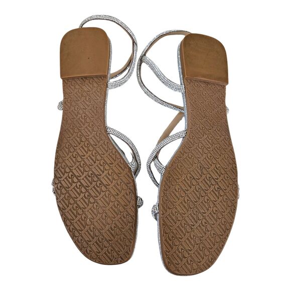 BADGLEY MISHKA Ivie Strappy Sandal Women's 8.5M Stone Embellished Silver $198 - Picture 8 of 11